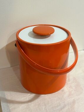 MCM Ice Bucket Padded Handle Vinyl Exterior Bar Accessories Orange Retro Barware